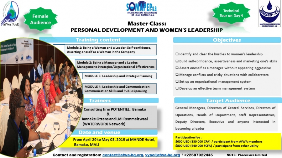 MASTER CLASS : PERSONAL DEVELOPMENT AND FEMALE LEADERSHIP - from 29 april to 03 May 2019, in Mali